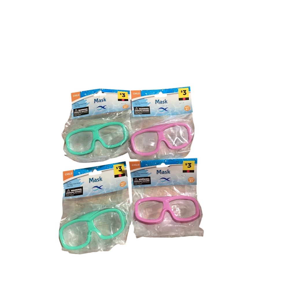 Swimways Child Swim Masks Lot of 4 Teal Pink Adjustable Head Strap Ages 4+ NEW